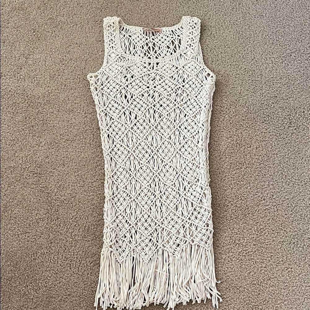 Chic White Crochet Fringe Mini Dress